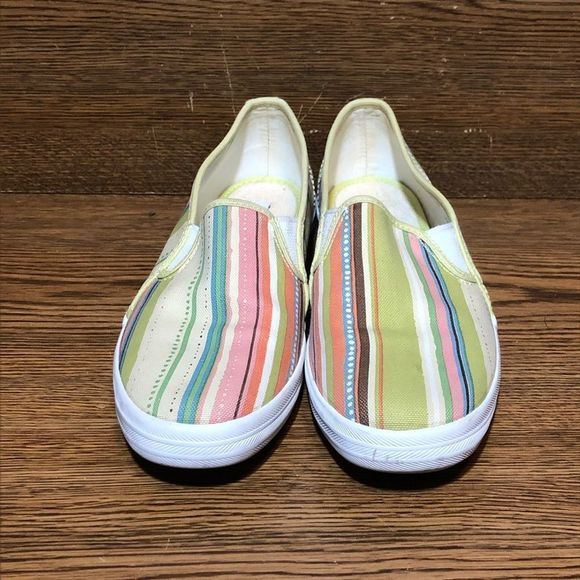 Keds canvas green womens slip on shoes white sneakers size 7.5 - Picture 2 of 8